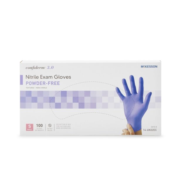 McKesson Confiderm 3.0 Small Nitrile Exam Gloves with Textured Fingertips, Blue - Image 5