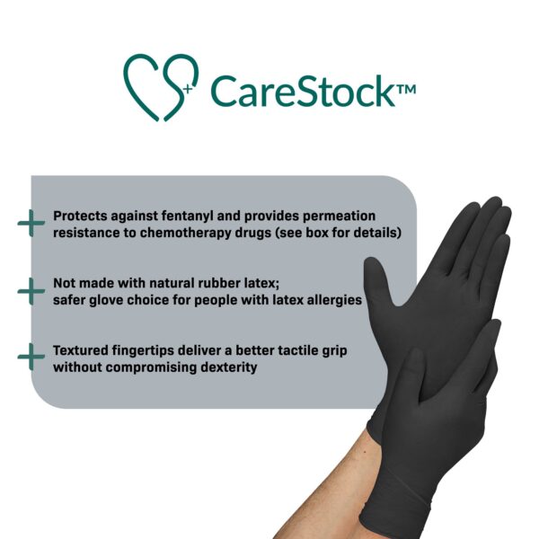 CareStock X-Large Black Nitrile Exam Gloves with Textured Finish - Chemical-Resistant, Fully Textured, Non-Sterile, Standard Cuff Length - Image 3