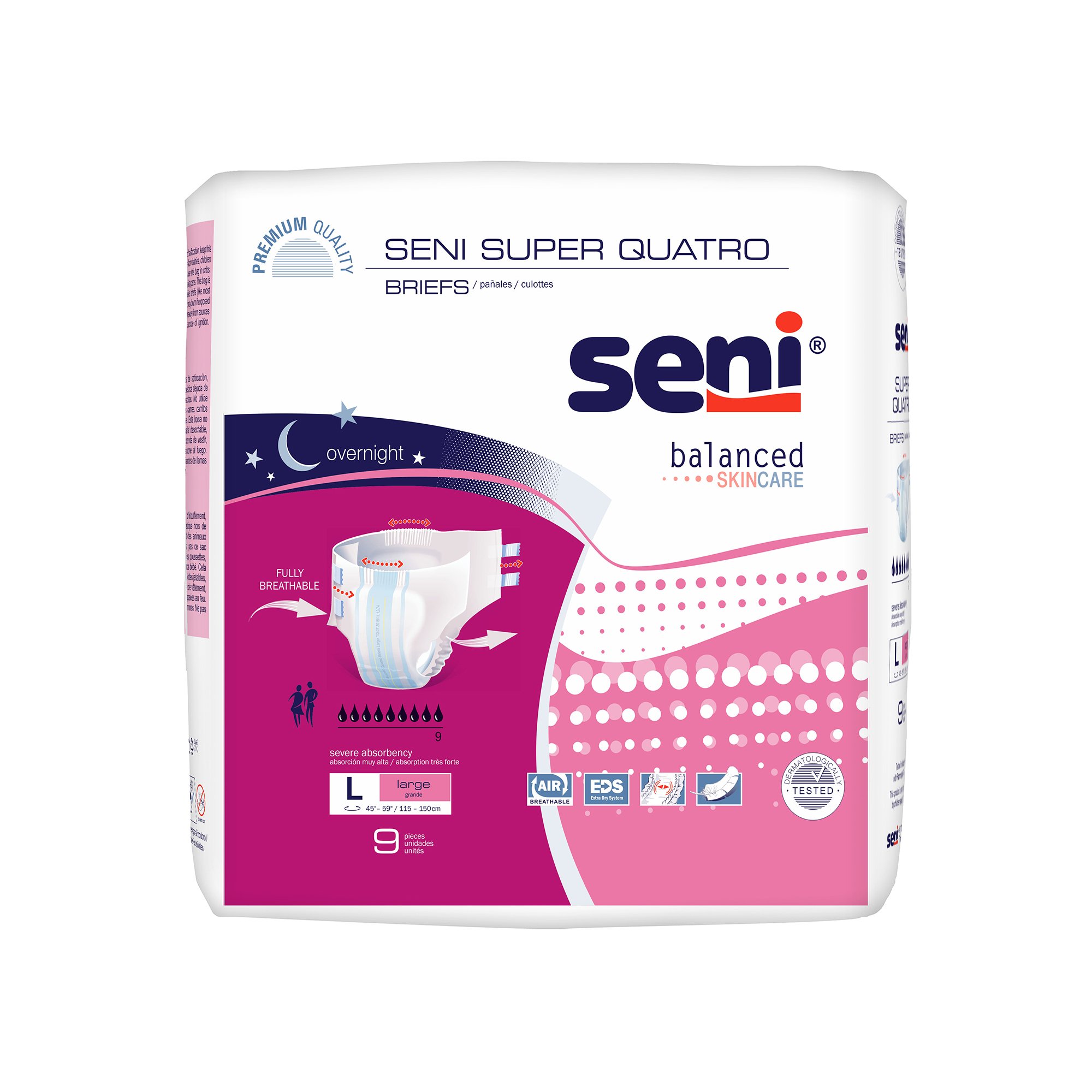 Seni Super Quatro Large Unisex Adult Incontinence Brief - Heavy Absorbency, Size Fits 45-59 Inches Waist