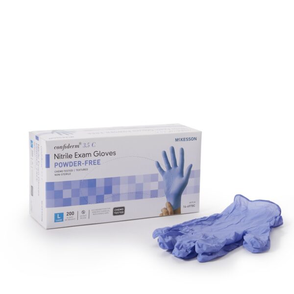 McKesson Confiderm 3.5C Large Nitrile Exam Gloves * Blue, Chemo Tested, Textured Fingertips