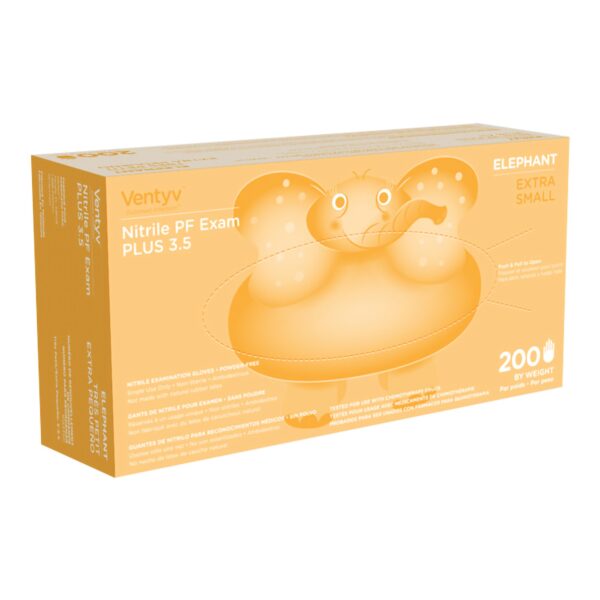 Ventyv Plus 3.5 Elephant X-Small Non-Sterile Nitrile Exam Gloves * Chemo Tested, Textured Fingertips, 9-Inch Length
