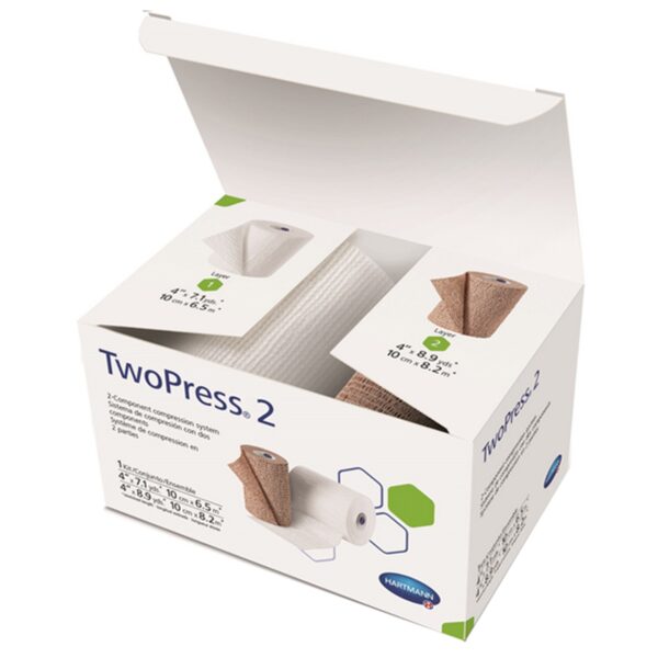 TwoPress 2-Layer Compression Bandage System by 3M, 4 Inch x 7 Yard / 4 Inch x 8.9 Yard Self-Adherent Closure in Tan and White - Image 2