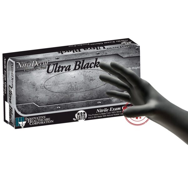 Nitrile Exam Glove NitriDerm Ultra Black Large * Textured Fingertips, Non-Sterile, Standard Cuff by Brand 187300