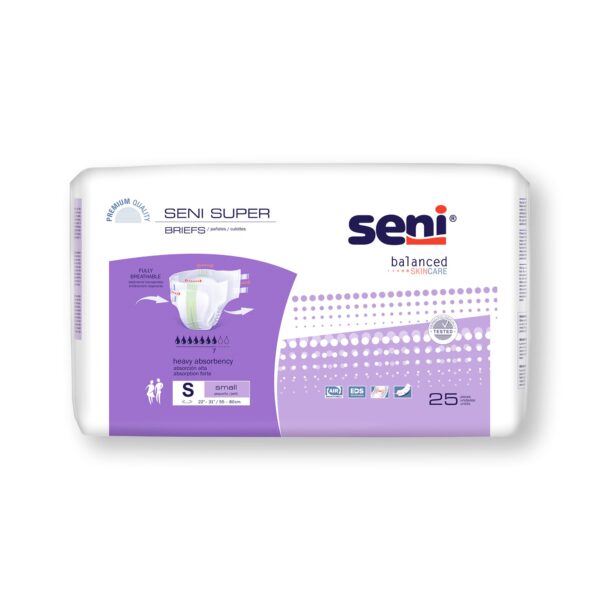Seni Super Small Unisex Adult Incontinence Brief with Heavy Absorbency - Part Number S-SM25-BS1