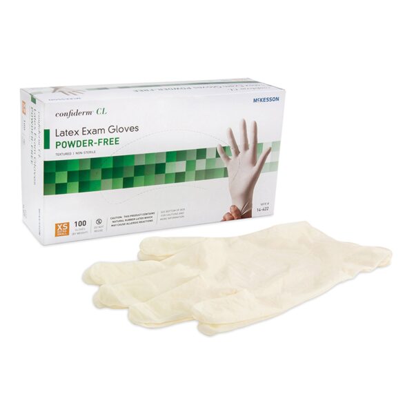 McKesson Confiderm CL X-Small Latex Exam Gloves - Non-Sterile, Textured Fingertips, Ivory