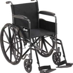 Drive Silver Sport 1 Dual Axle Manual Wheelchair with Swing-Away Footrests, 18-Inch Seat Width, Black Upholstery, and 300 lb Capacity