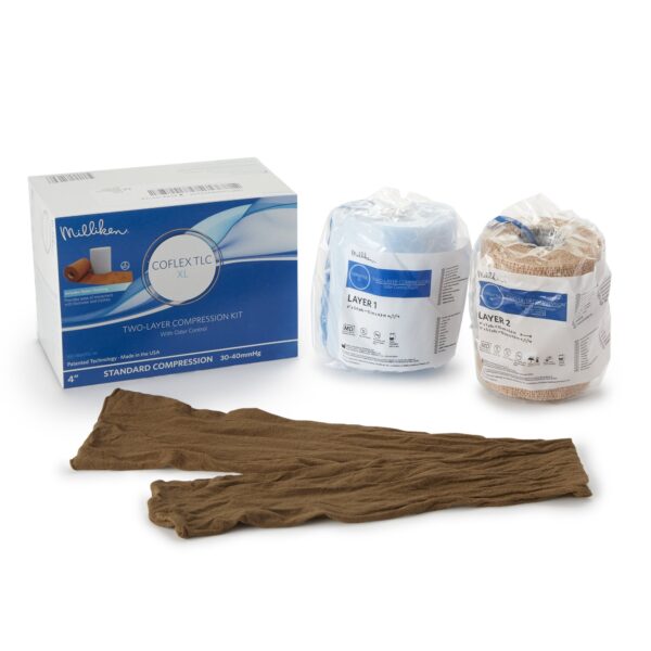 CoFlex TLC XL Two-Layer Compression Bandage System by 3M with Indicators, 4 Inch x 5-2/5 Yards & 4 Inch x 7 Yards, Tan, Non-Sterile