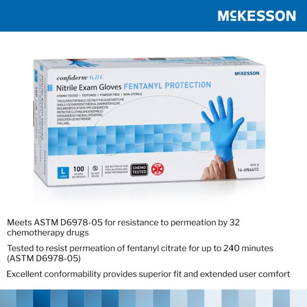 McKesson Confiderm 6.8C Large Nitrile Exam Gloves * Chemotherapy & Fentanyl Resistant, Fully Textured Blue - Image 4