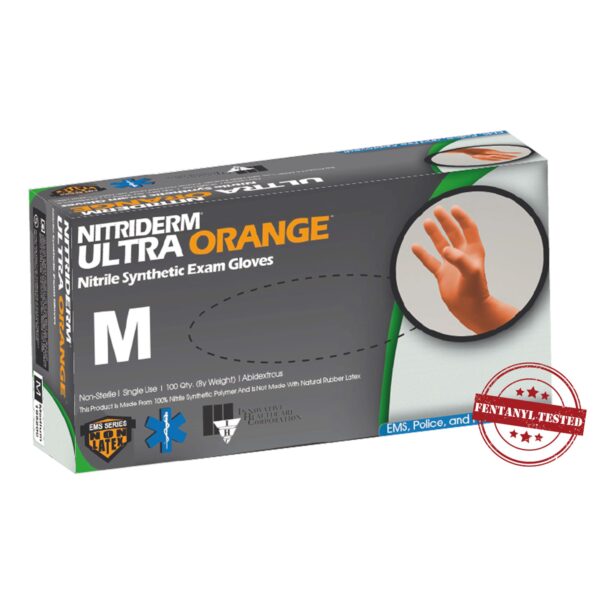 NitriDerm Ultra Orange Exam Gloves, Medium - NonSterile, Fully Textured, Fentanyl & Chemo Tested by Brand, Part Number 199200 - Image 2