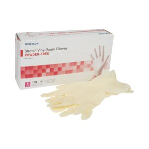 McKesson Small NonSterile Stretch Vinyl Exam Gloves - Smooth Ivory, Standard Cuff