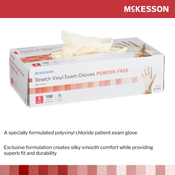 McKesson Small NonSterile Stretch Vinyl Exam Gloves - Smooth Ivory, Standard Cuff - Image 4