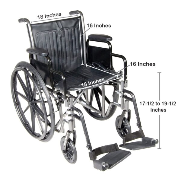 McKesson Dual Axle Wheelchair with 18-Inch Seat, Swing-Away Footrests & Detachable Desk Arms - Black Upholstery - Image 2