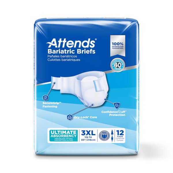 Attends Bariatric 3X-Large Disposable Heavy Absorbency Incontinence Brief - Unisex Adult - Image 3