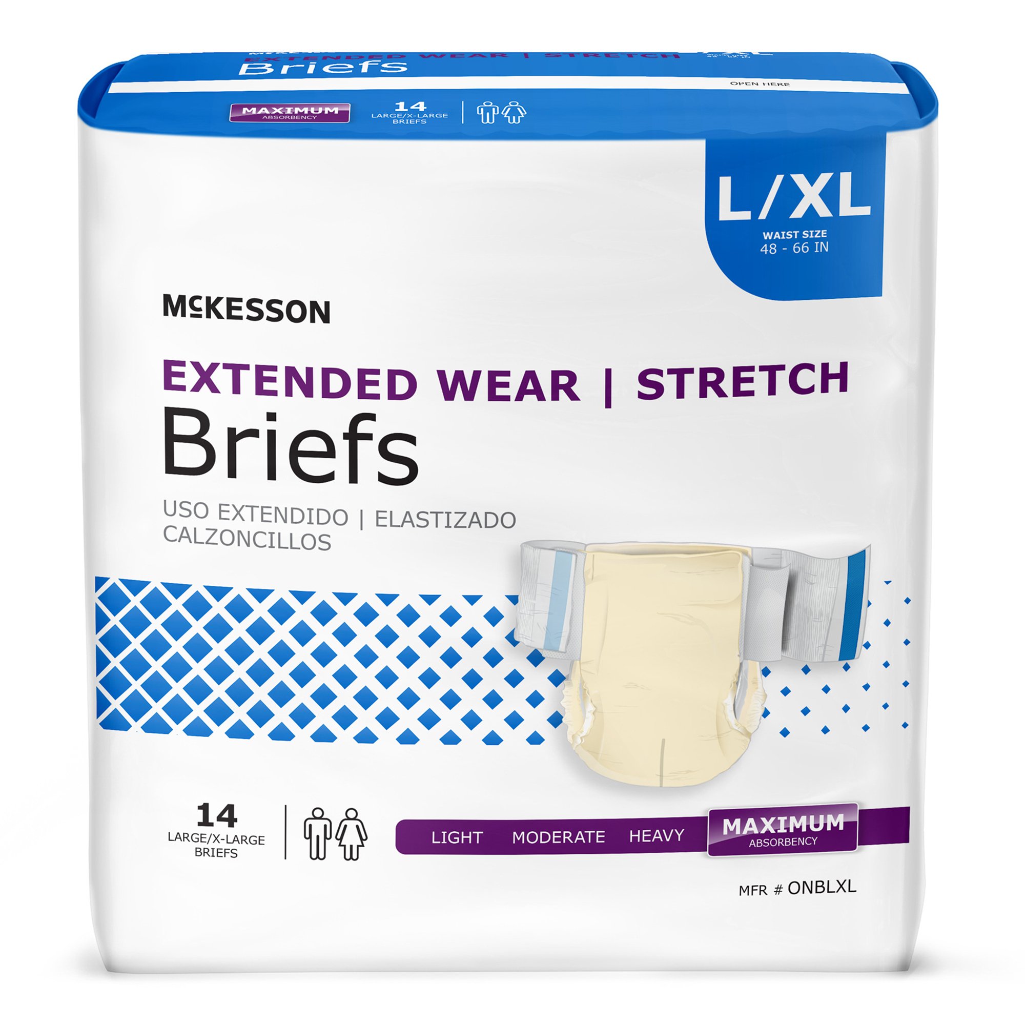 McKesson Extended Wear Unisex Adult Incontinence Brief - Large/X-Large, Heavy Absorbency (Part Number ONBLXL)