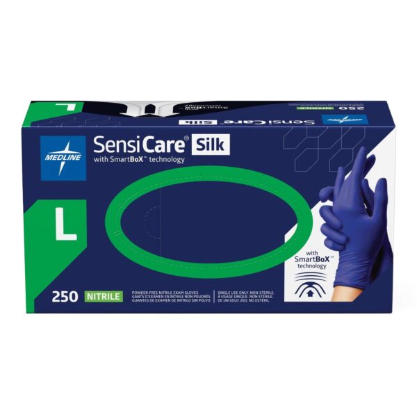 SensiCare Silk Large Non-Sterile Nitrile Exam Gloves by MDSXB7586 * Textured Fingertips, Dark Blue, Chemo Tested