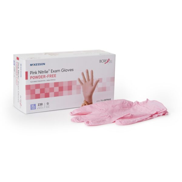 McKesson Pink Nitrile Exam Gloves, Extra Large, Non-Sterile, Standard Cuff, Textured Fingertips