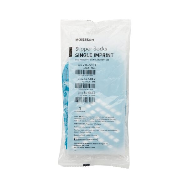 McKesson Unisex Adult Large Slipper Socks with Safety Tread - Teal, Part Number 16-SCE1 - Image 4