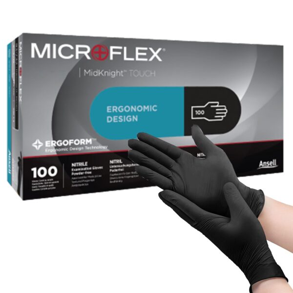Microflex MidKnight Touch 93-732 Small Nitrile Exam Gloves with Textured Fingertips - Black