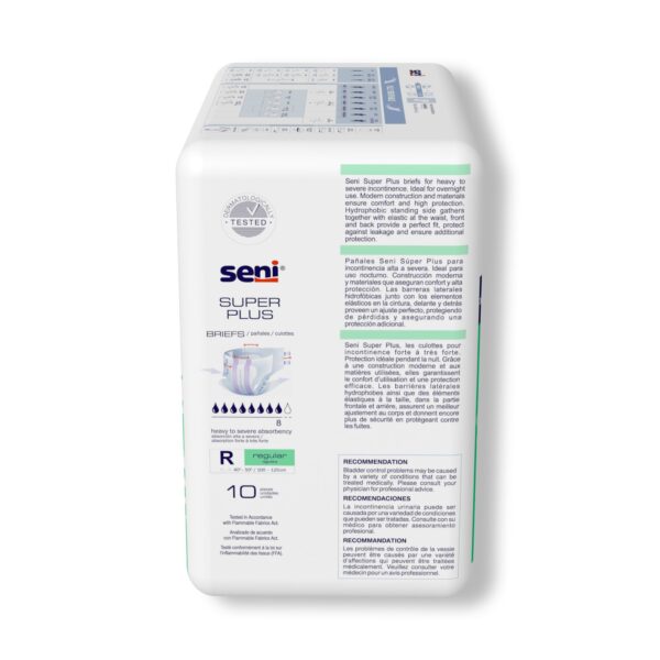 Seni Super Plus Regular Disposable Heavy Absorbency Unisex Adult Incontinence Brief - Part No. S-RE10-BP1 - Image 6