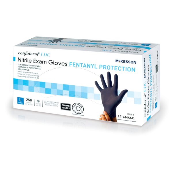 McKesson Confiderm LDC Large Nitrile Exam Gloves * Chemo & Fentanyl Tested, Fully Textured, Blue