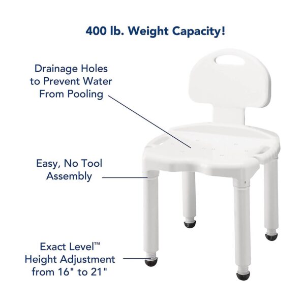 Carex Bath Bench with Backrest and 21-Inch Seat Width - Supports up to 400 lbs - Image 4
