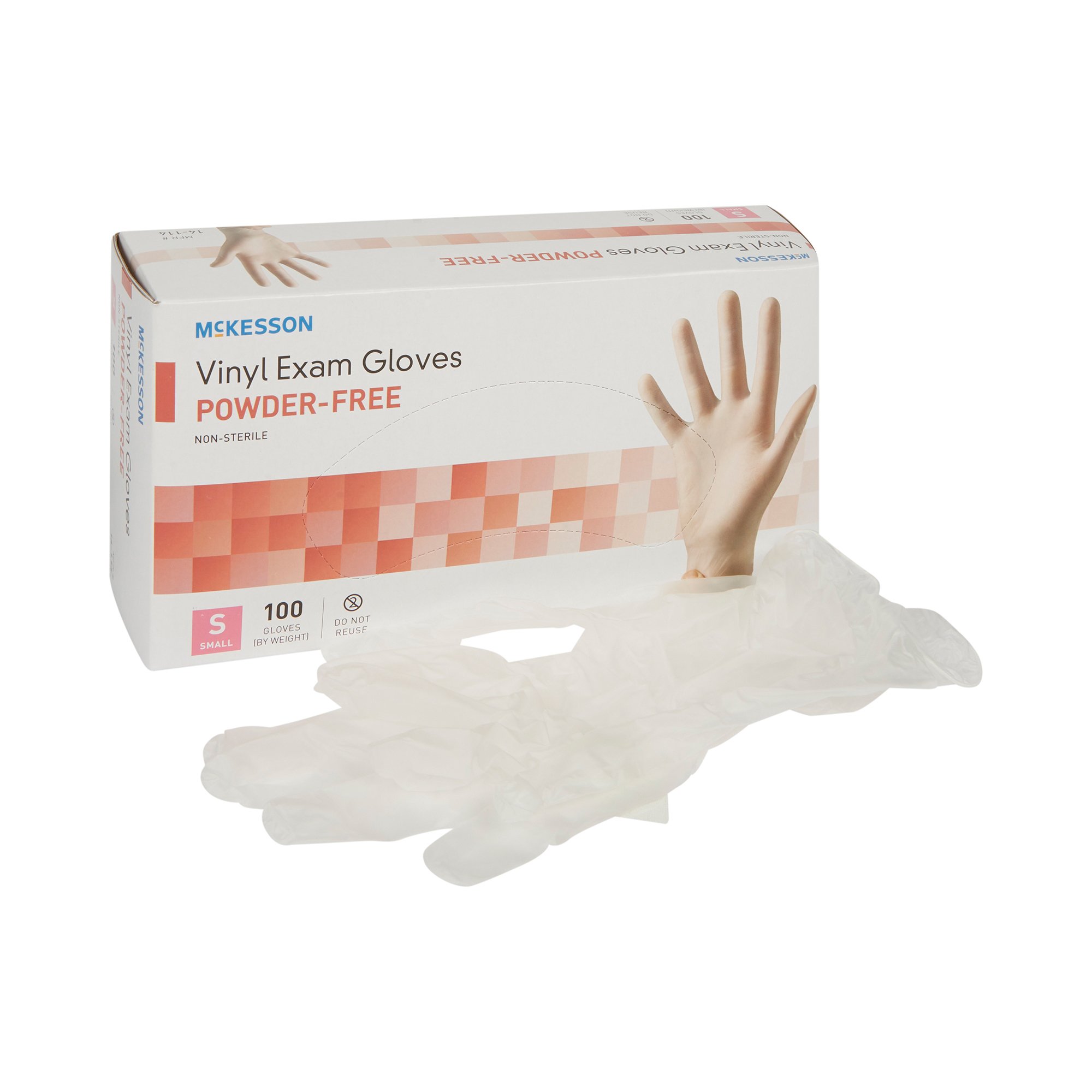 McKesson Small Vinyl Exam Gloves (Part Number 14-114) - Clear, Standard Cuff, Non-Sterile