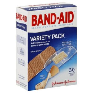 Band-Aid Variety Pack Adhesive Strip Bandages - Assorted Sizes, Fabric and Plastic Materials