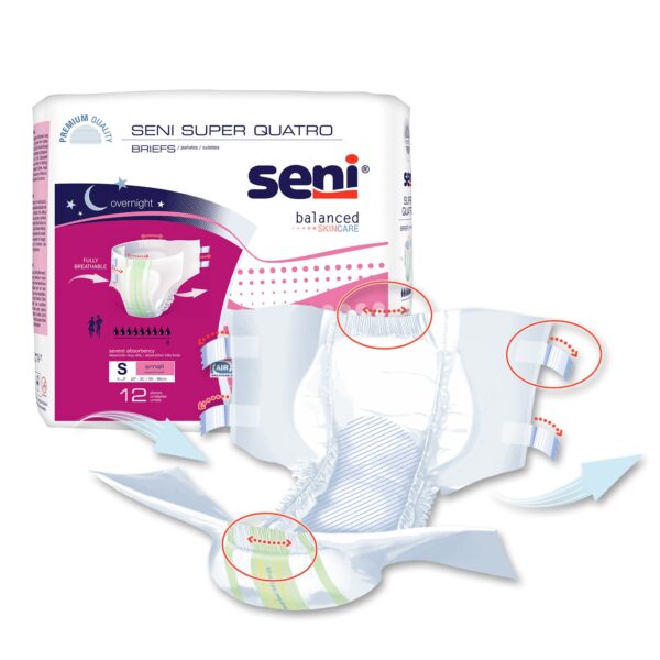 Seni Super Quatro Small Unisex Adult Incontinence Brief with Heavy Absorbency - Part Number S-SM12-BQ1 - Image 5