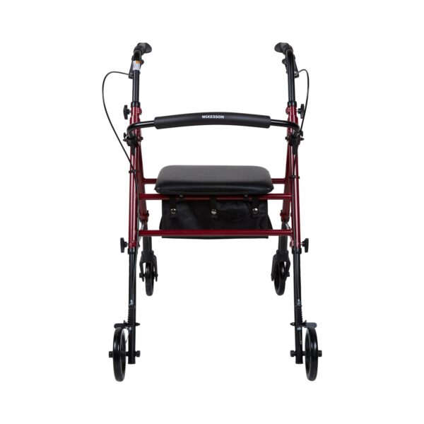 McKesson 4 Wheel Rollator with Adjustable Height and Folding Aluminum Frame - Red, Part Number 146-RTL10261RD - Image 2