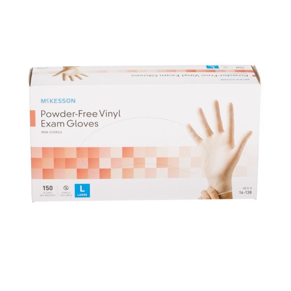 McKesson Large Powder-Free Vinyl Exam Gloves - Standard Cuff, Clear, Non-Sterile - Image 5