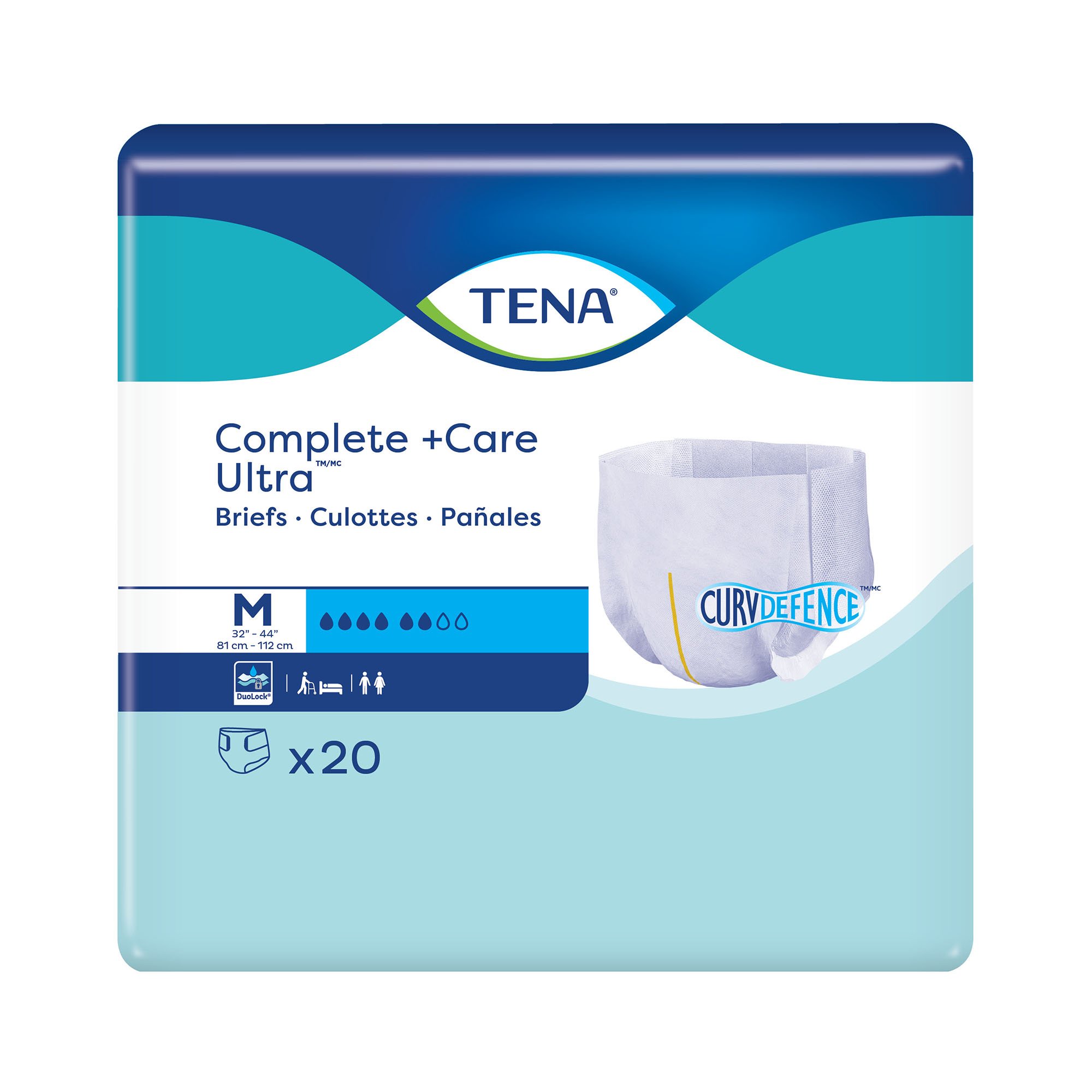 TENA Complete + Care Ultra Unisex Adult Incontinence Brief Medium - Moderate Absorbency with CurvDefence and DuoLock Core