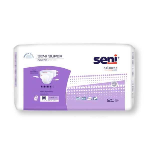 Seni Super Medium Unisex Adult Incontinence Brief - Heavy Absorbency, Part Number S-ME25-BS1