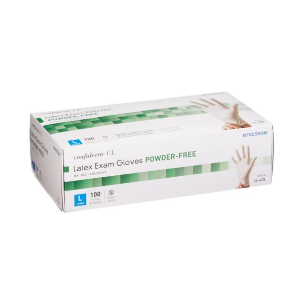 McKesson Confiderm Large Non-Sterile Latex Exam Gloves with Textured Fingertips - Ivory, Standard Cuff - Image 6