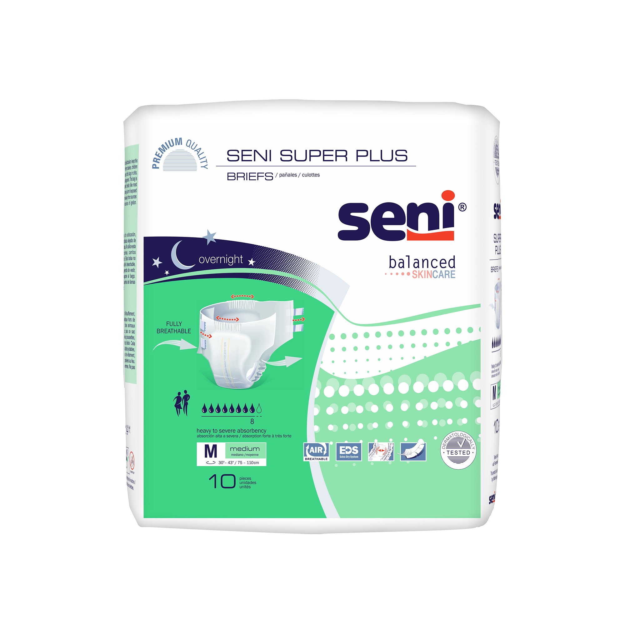 Seni Super Plus Medium Unisex Adult Incontinence Brief - Heavy Absorbency, Disposable