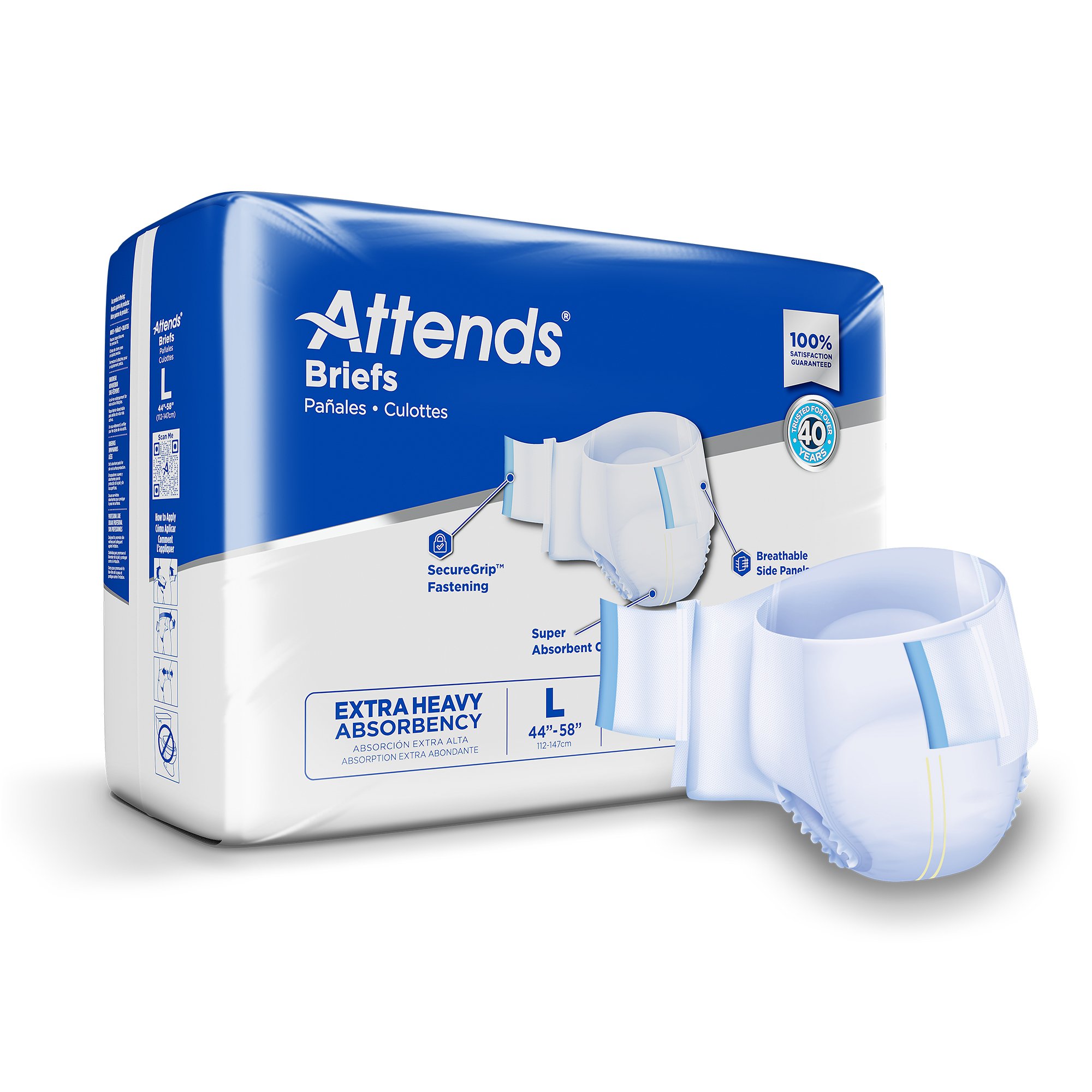 Attends Care Advanced Large Unisex Adult Incontinence Brief with Heavy Absorbency (Part No. DDP30)