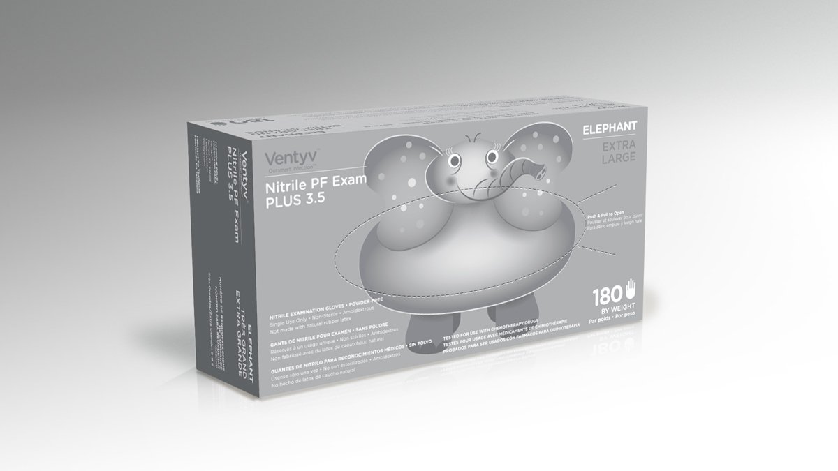 Ventyv Plus 3.5 Elephant Nitrile Exam Gloves, X-Large, Non-Sterile, Textured Fingertips, Violet - Part Number 10337101