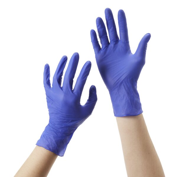 McKesson Confiderm 14-6N32 Small Blue Nitrile Exam Gloves with Textured Fingertips and Beaded Cuffs - Image 7