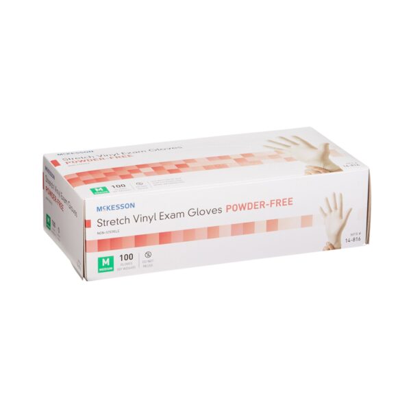 McKesson Exam Glove Medium NonSterile Stretch Vinyl with Standard Cuff, Ivory - Image 6