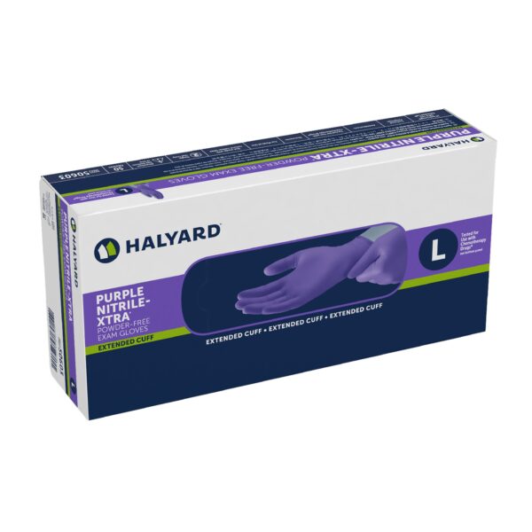 Halyard Purple Nitrile-Xtra Large Exam Gloves, Part Number 50603 - Extended Cuff and Textured Fingertips - Image 2