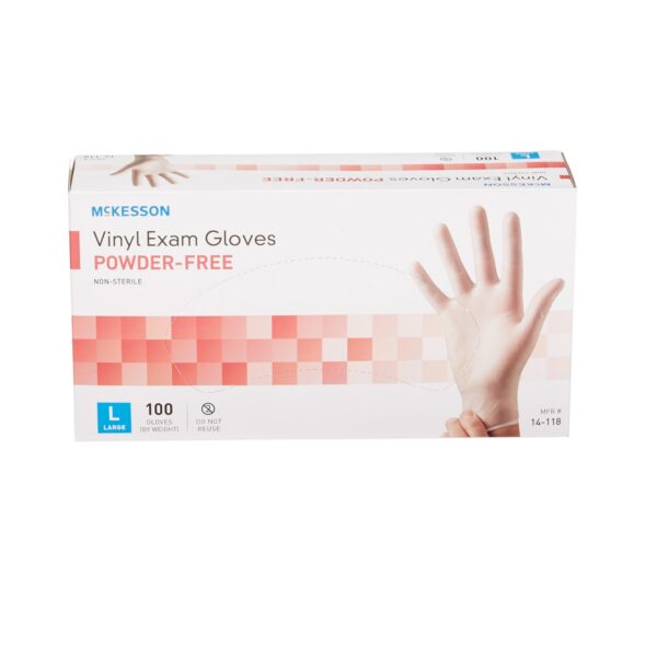 McKesson Large Vinyl Exam Gloves - Non-Sterile, Clear, Standard Cuff, Smooth Finish - Image 5