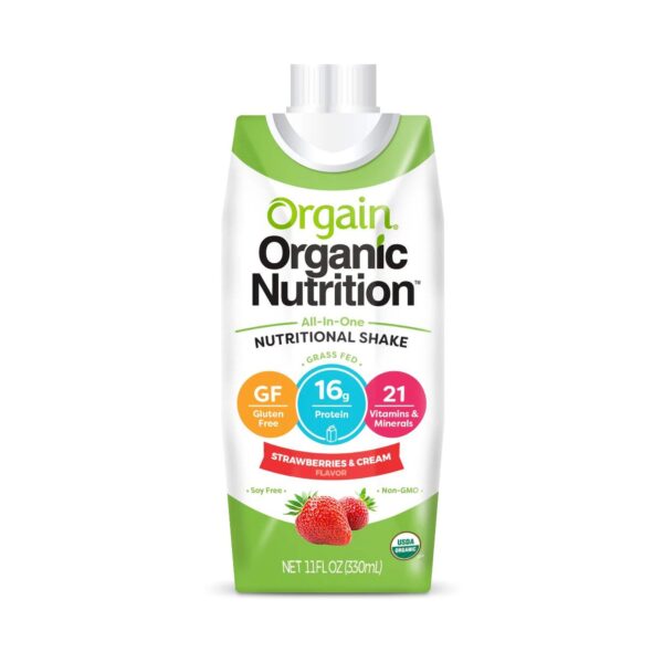 Oral Supplement Orgain Organic Nutritional Shake Strawberry & Cream Flavor 11 oz. Carton - 16g Organic Protein, Gluten-Free & Non-GMO