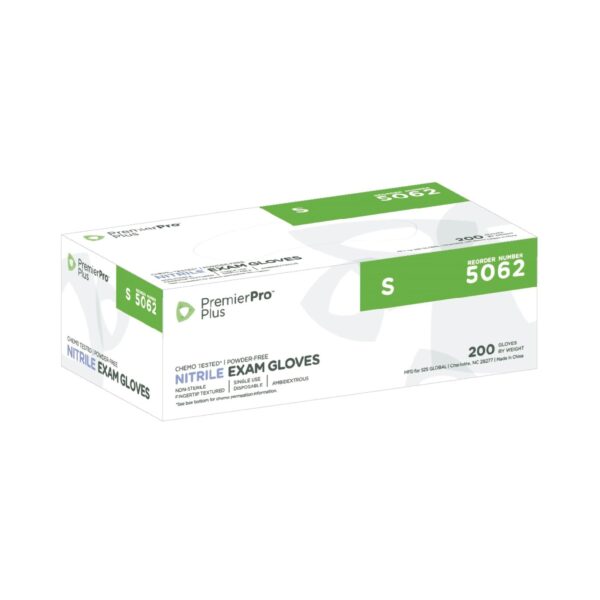 PremierPro Plus Small Nitrile Exam Gloves * Textured Fingertips, Beaded Cuff, Chemotherapy Tested, Blue - Part Number 5062 - Image 2