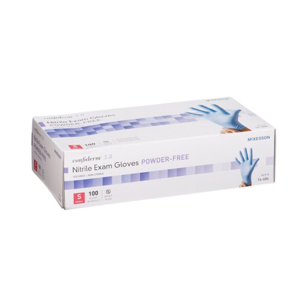 McKesson Confiderm 14-684 Small Blue Nitrile Exam Gloves with Textured Fingertips and Beaded Cuffs - Image 6