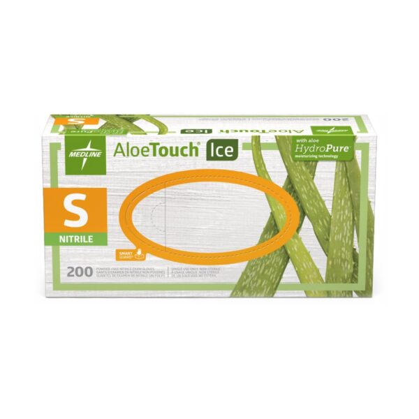 MDS195284 AloeTouch Ice Small Non-Sterile Nitrile Exam Glove with Textured Fingertips - Green - Image 2