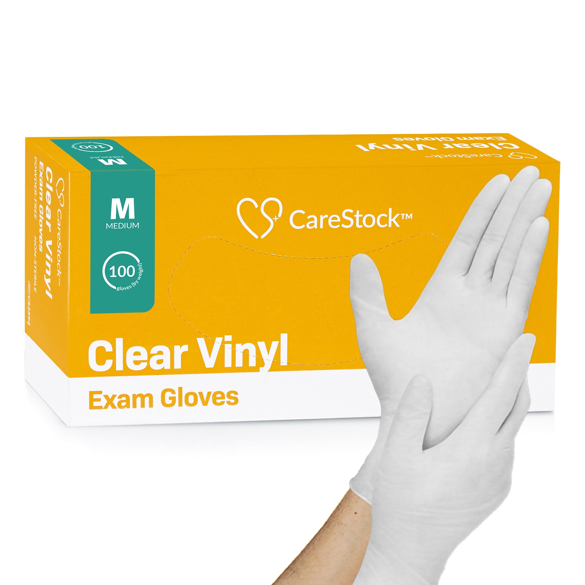 CareStock Medium Non-Sterile Vinyl Exam Gloves with Standard Cuff * Clear, Smooth Finish