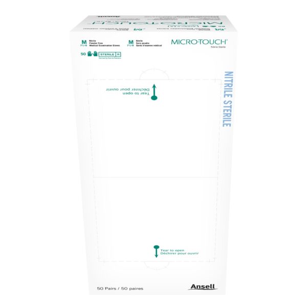 Micro-Touch Medium Sterile Nitrile Exam Gloves with Extended Cuff and Textured Fingertips - Blue, Part Number 6034152 - Image 2