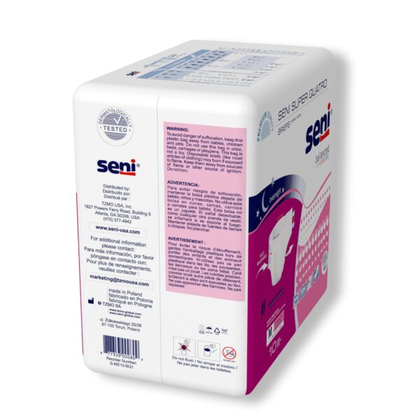 Seni Super Quatro Medium Disposable Heavy Absorbency Adult Incontinence Brief by Seni, Part No. S-ME10-BQ1 - Image 7
