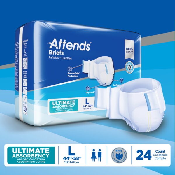 Attends Advanced Large Unisex Adult Incontinence Brief - Heavy Absorbency, Size 38-58 Inches - Image 9
