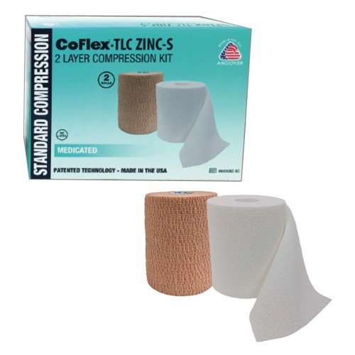 2 Layer Compression Bandage System CoFlex TLC Zinc with Indicators by Smith & Nephew, Part Number 8840UBZ-SC * 4 Inch x 6 or 7 Yards Self-Adherent Wrap with Nylon Stocking