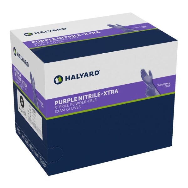 Halyard Nitrile-Xtra Small Exam Gloves with Extended Cuff and Textured Fingertips - Purple, Sterile, Chemotherapy Tested - Image 2